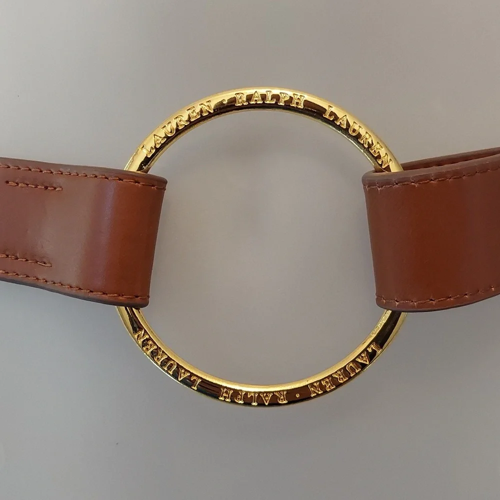 LAUREN Ralph Lauren Brown Faux Leather Belt with Goldtone Ring Detail Size 4 - Picture 3 of 15